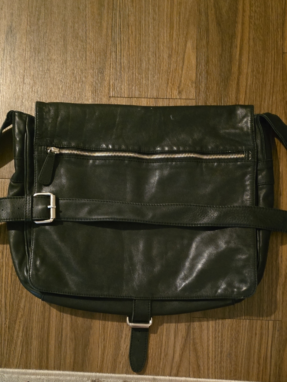 Black Leather Messenger Bag for Men